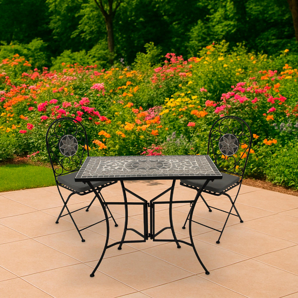 BISTROSET Derby - GartensitzGARTEN-GARNITUR 3-teilig (2x Klappstuhl, 1x Wandtisch 90x45cm rechteckig) - Grau, Metall - TPFGarden