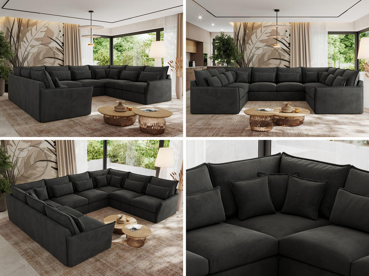WOHNLANDSCHAFT VERSO U 8M Dunkelgrau Velvet - Dunkelgrau/Schwarz, Kunststoff/Textil (362/93/270cm) - MKS