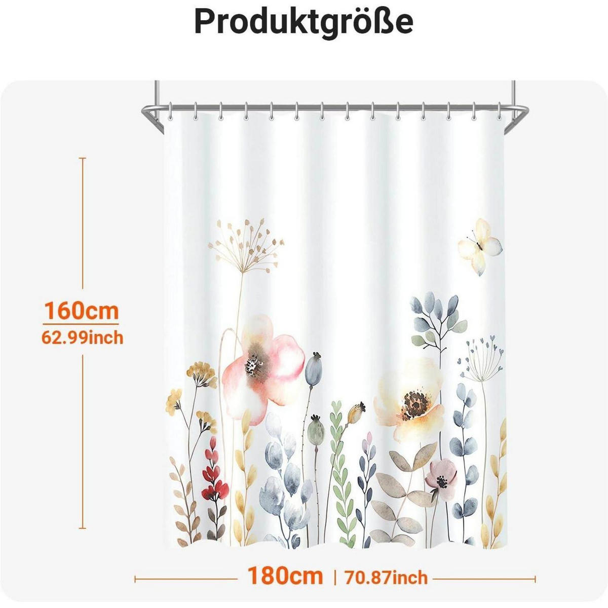 DUSCHVORHANG Blumenmuster 180 x 160 cm - Multicolor, Textil (180/160cm)