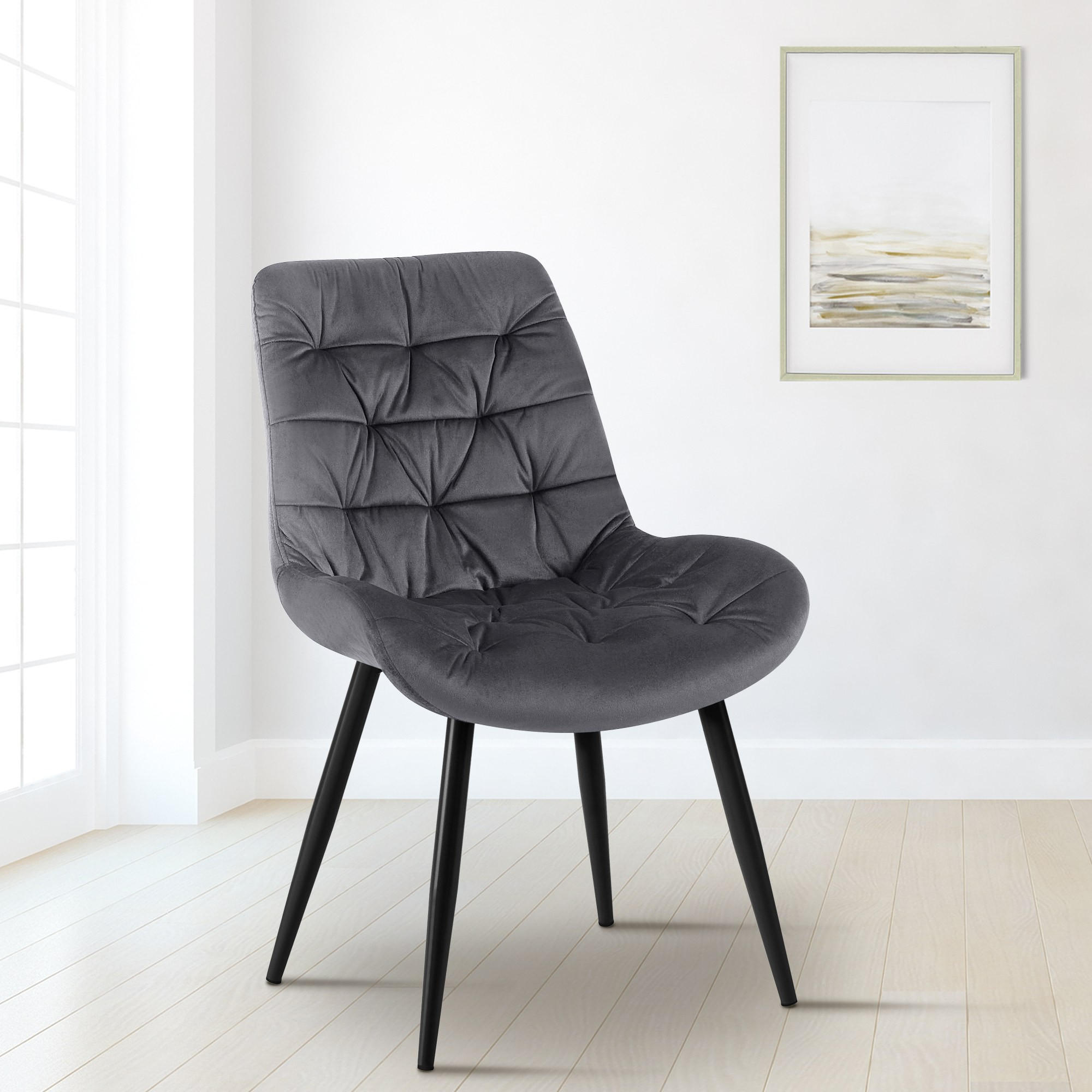 ESSZIMMERSTUHL Samt Dunkelgrau - Dunkelgrau/Schwarz, Textil/Metall (56/85/63cm) - CLP