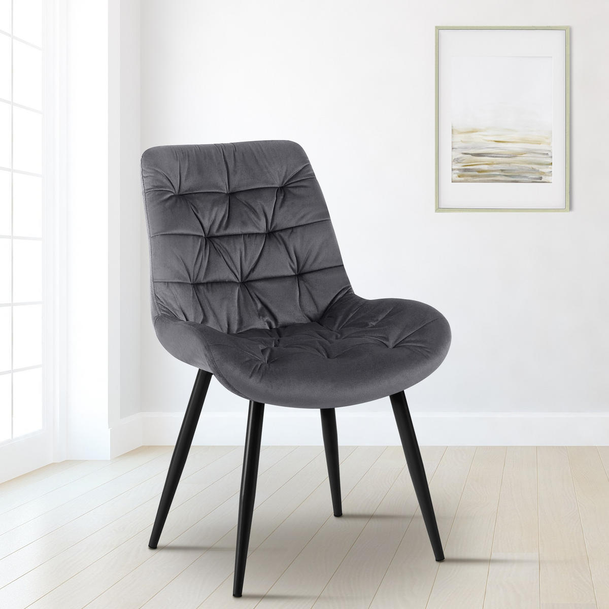 ESSZIMMERSTUHL Samt Dunkelgrau - Dunkelgrau/Schwarz, Textil/Metall (56/85/63cm) - CLP