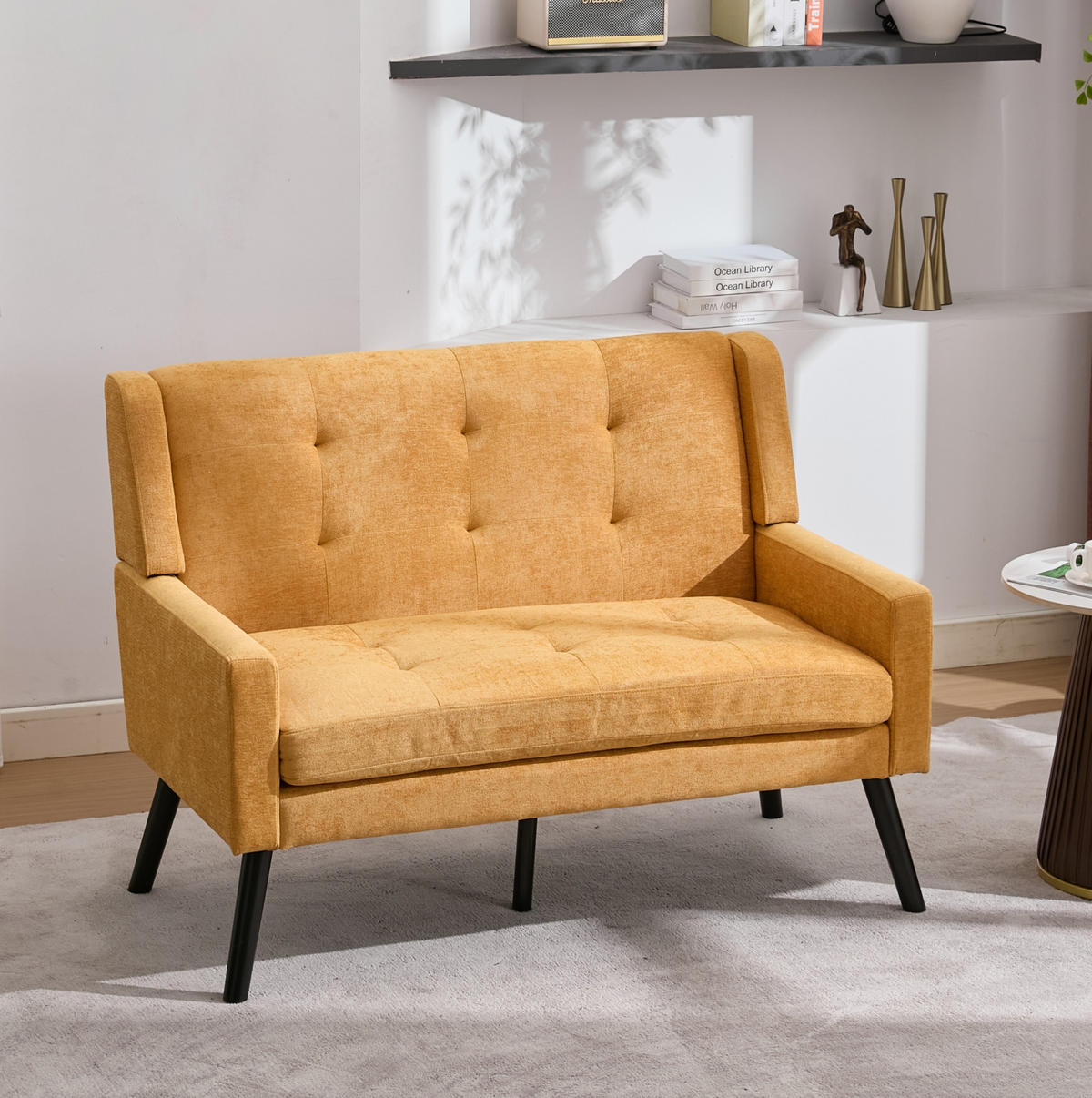 2-SITZER 119/75/88 cm Leinenbezug mit Tufting, Massivholzbeinen Gelb - Gelb, Textil (75/88/120cm) - OKMYHOME