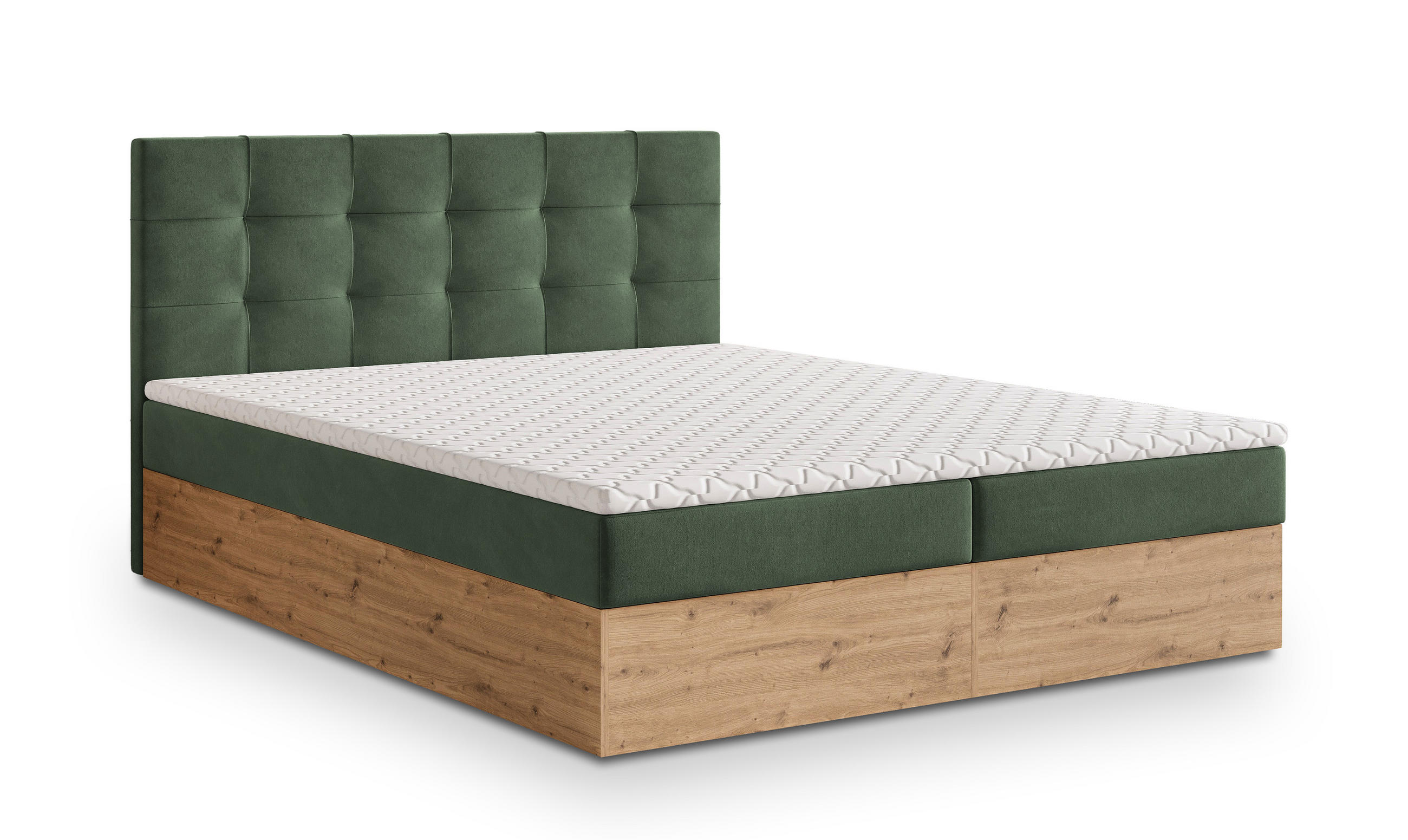 BOXBETT MOLVEN 180x200 cm mit Matratze und Topper - Grün - Grün, Holz (180/200cm) - MASSENO