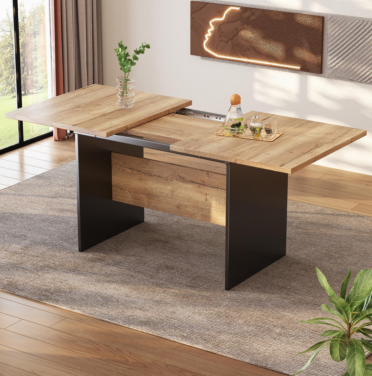 ESSTISCH, MDF mit Teleskopauszug, 140–180/80/75 cm, Schwarz/Dunkelwalnuss - Schwarz, Holzwerkstoff (180/80/75cm) - Redom
