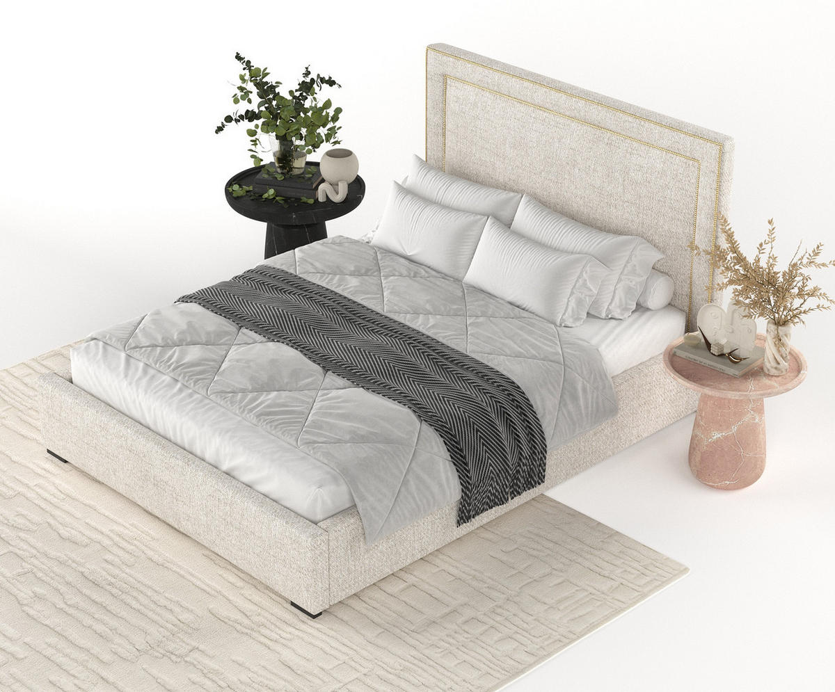 POLSTERBETT Como Creme 140/200 cm im Webstoff - Creme/Schwarz, Holz/Holzwerkstoff (140/200cm) - Maison de Reve