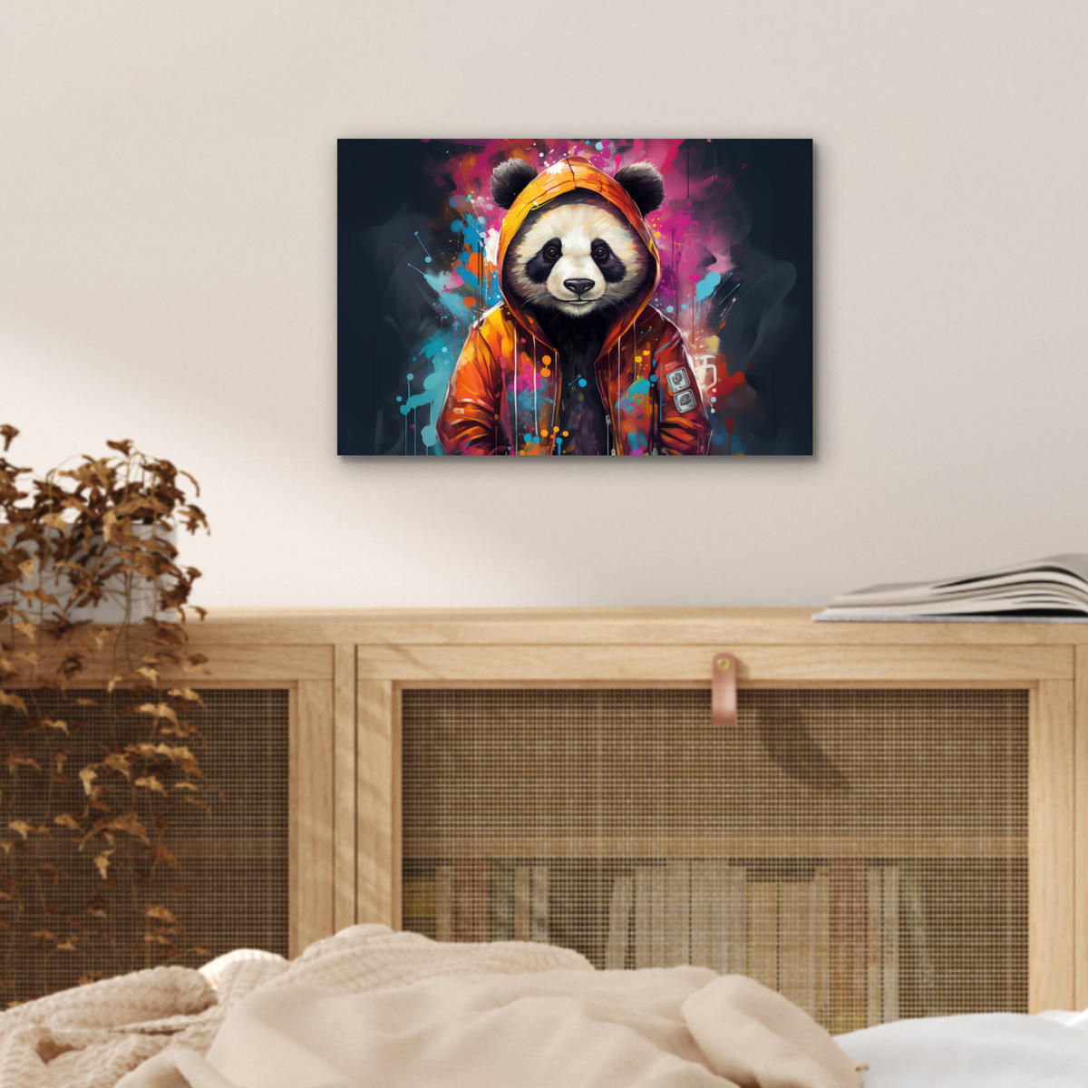 METALLBILD Panda - Jacke - Graffiti - Orange 30x20 cm - Orange, Metall (30/20cm) - MuchoWow