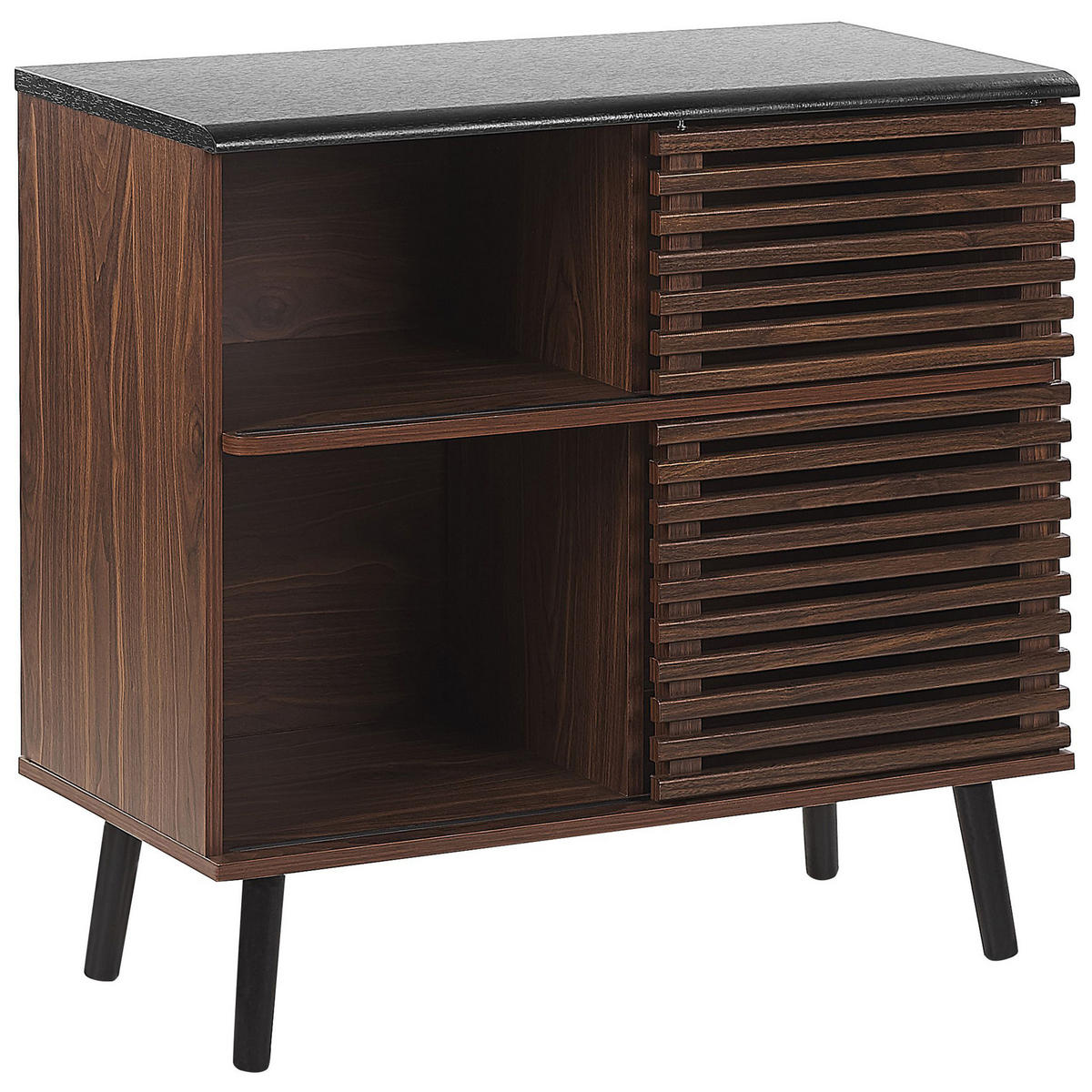 SIDEBOARD Dunkler Holzfarbton Perth - Dunkelbraun/Schwarz, Holzwerkstoff (80/80/40cm) - Beliani