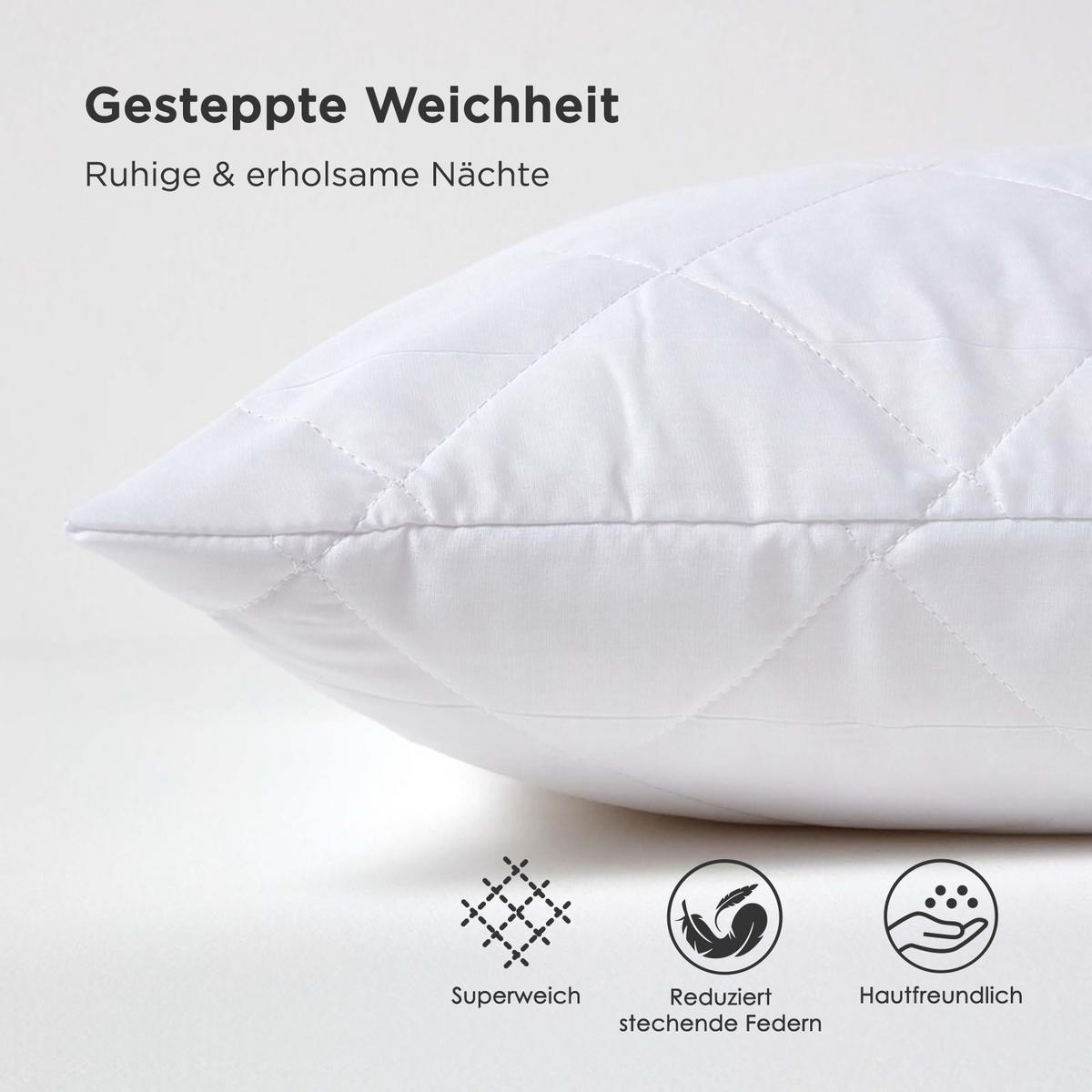 KISSENSCHONER gesteppt 48/74 cm, 4er-Set, Hotelverschluss - Weiß, Textil (48/74cm) - Homescapes