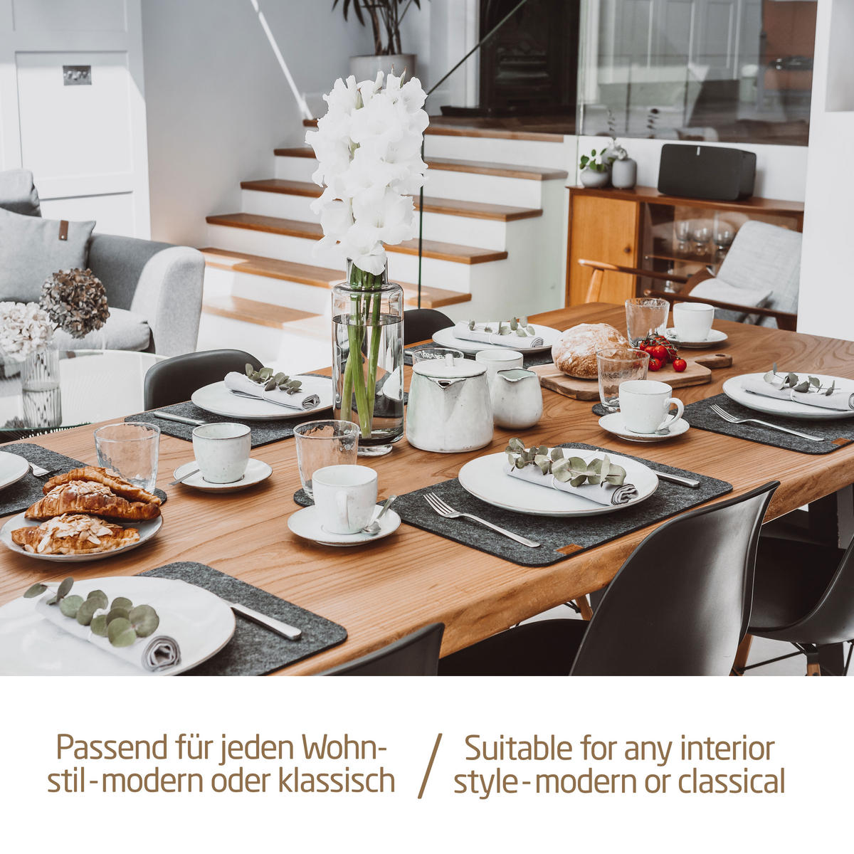 TISCHSETS eckig 4er-Set - Dunkelgrau, Textil (44/45/3cm) - Miqio Design