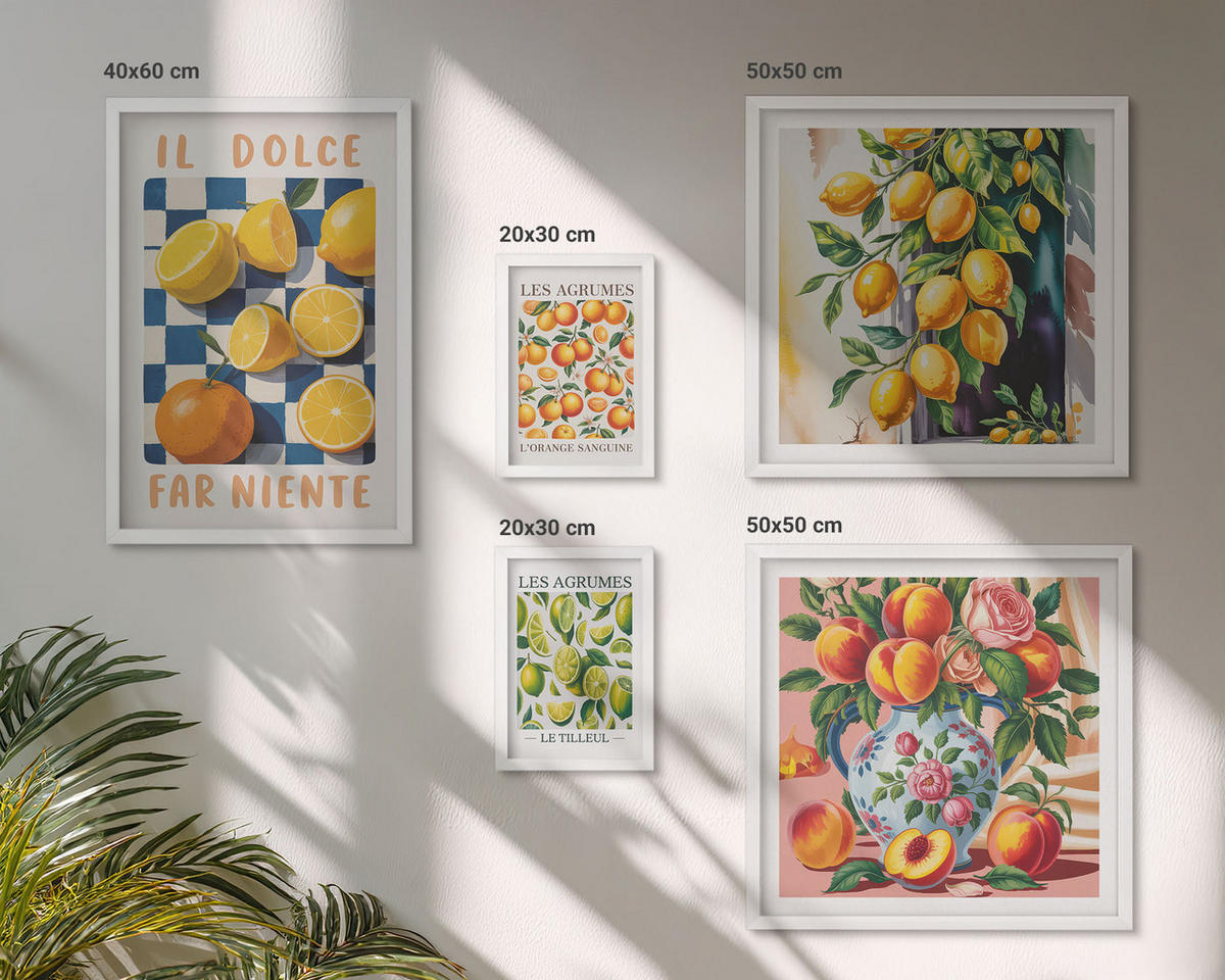 BILDER SET 5er Set - 50x50 cm & 20x30 cm & 40x60 cm Weißer Rahmen - Zitronenbäume im Topf - Weiß, Kunststoff (40/60cm) - TULUP