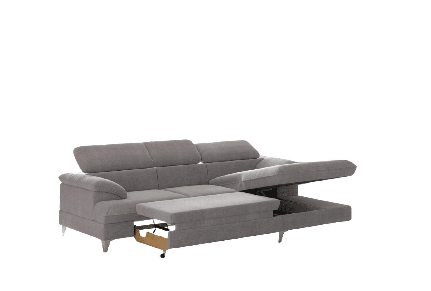 ECKSOFA mit Schlaffunktion und Bettkasten, verstellbare Kopfstützen - Chromfarben/Grau, Textil/Metall (167/254cm) - Cotta