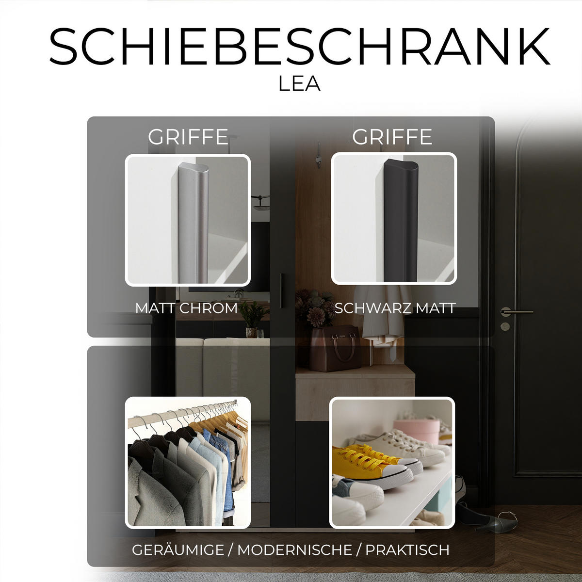GARDEROBENSCHRANK mit Spiegel-mit Ablagen und Kleiderstange - Schwarz/Braun, Holzwerkstoff (97/195/30cm) - Idohome