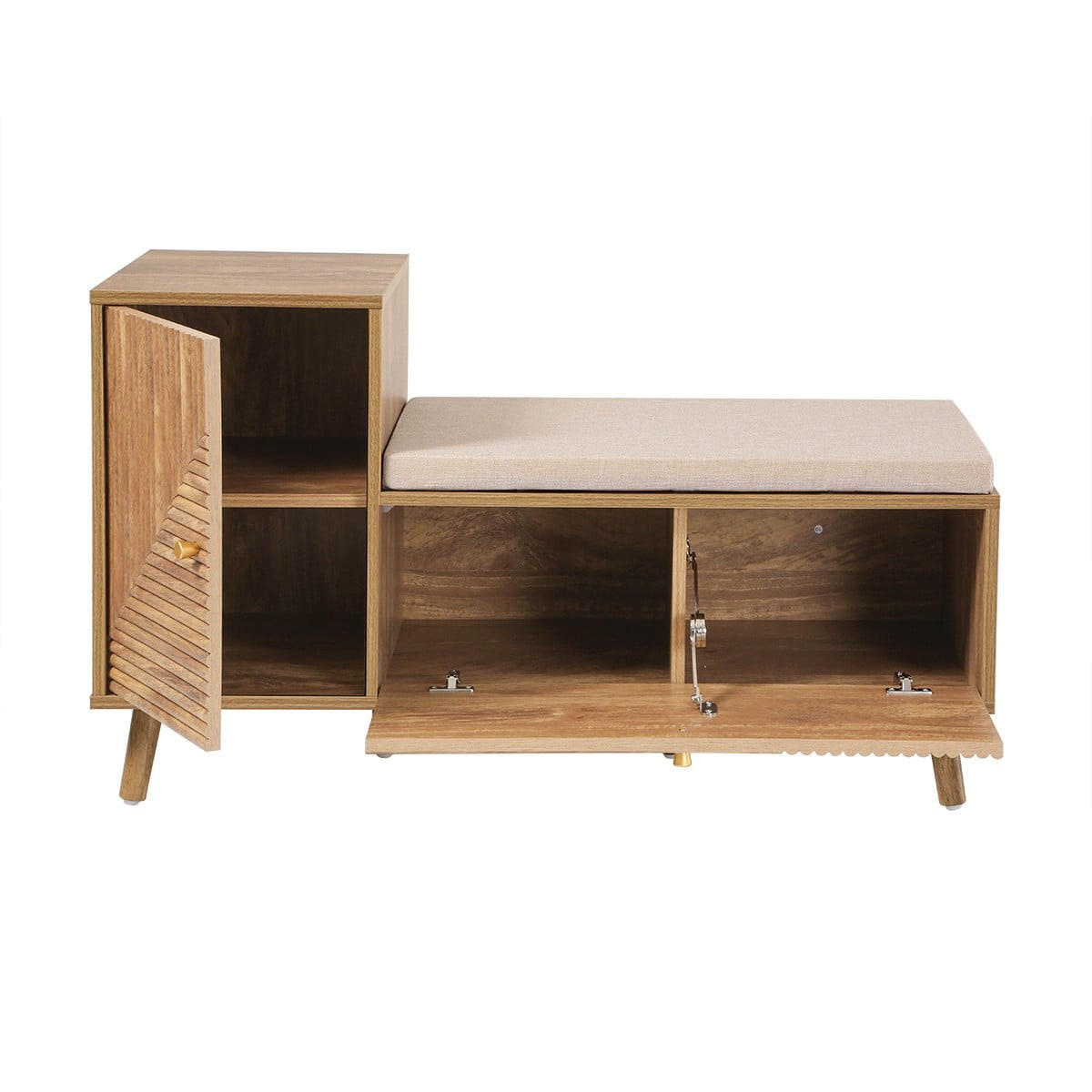 SCHUHBANK mit 2 Türen und lamellierten fronten L101/39/59 cm - Eschefarben, Holzwerkstoff (39/59/45cm) - Calicosy