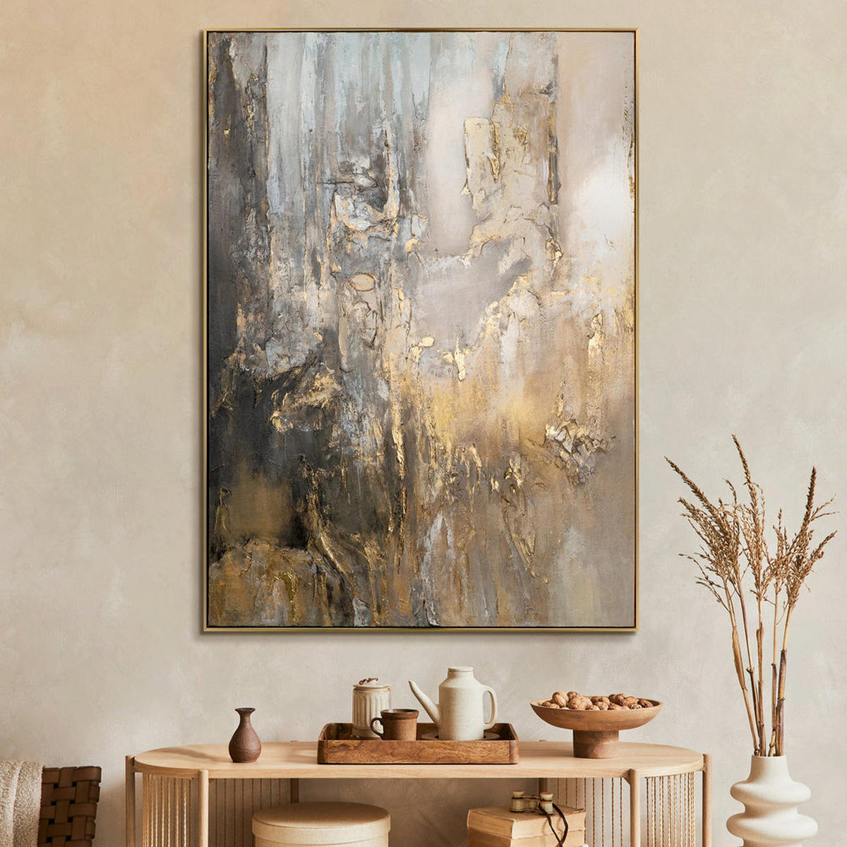 GEMÄLDE Goldene Horizonte Schattenfugenrahmen Gold 140x100 cm - Goldfarben, Holz (140/100cm) - YS-art gallery
