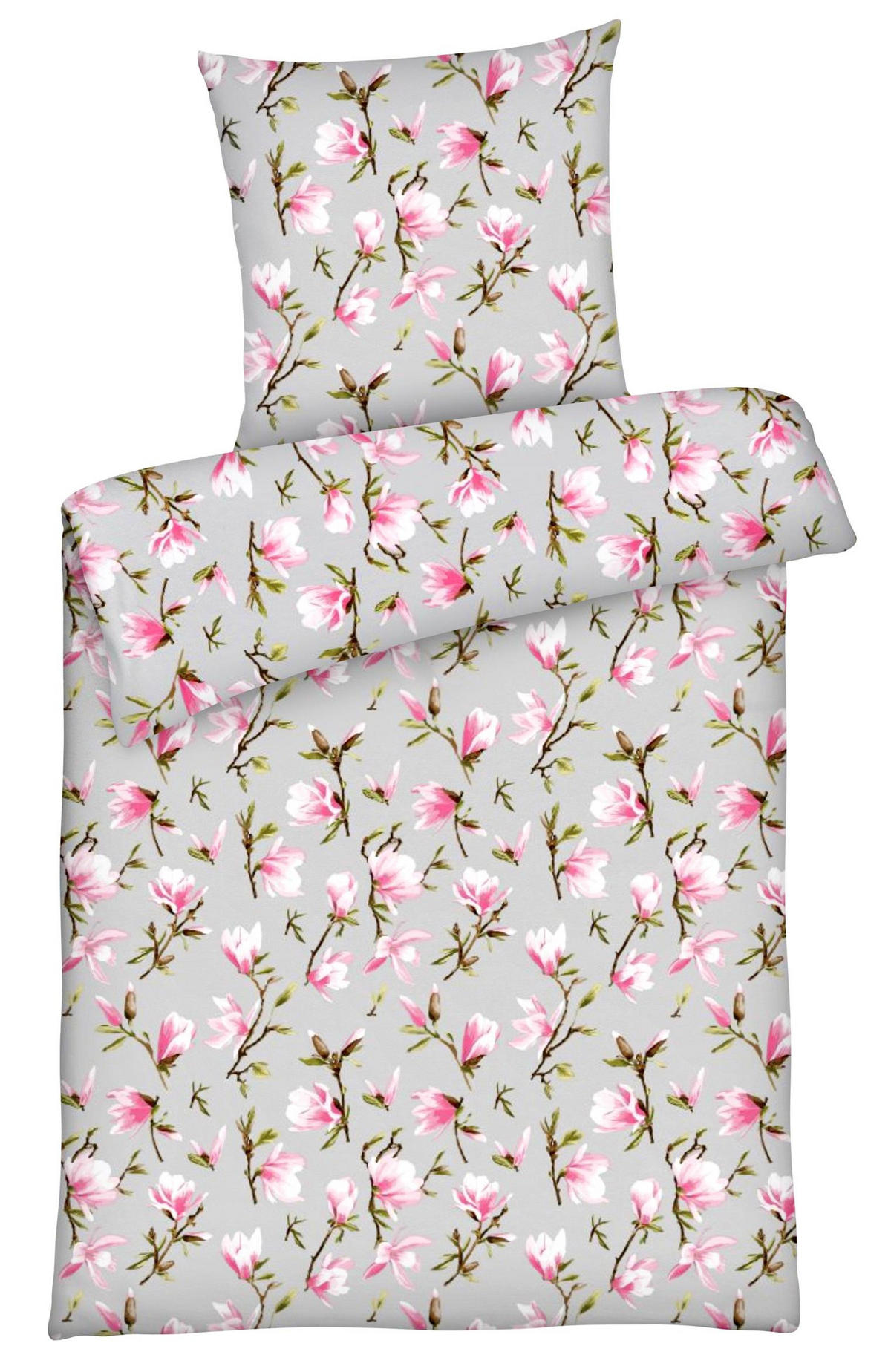 BETTWÄSCHE 135x200 Renforce Bettbezug geblümt Baumwolle Blumen Grau - Multicolor/Rosa, Textil (135/200cm) - Carpe Sonno