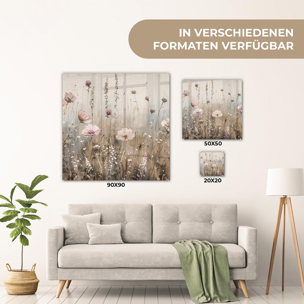 OBRAZ NA AKRYLOVOM SKLE Kvety - Ružová - Moderné - Béžová 90x90 cm - béžová, sklo (90/90cm) - MuchoWow