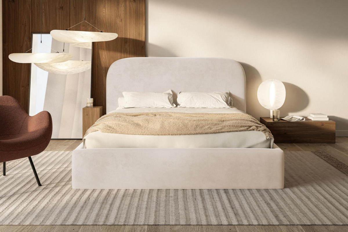 BETT 200x200 - Polsterbett mit Bettkasten und Metallrahmen - Modern Betten - Amor-Samtstoff - Kollektion Verona - Beige - Beige, Holz/Textil (200/200cm) - Alpi-Möbel