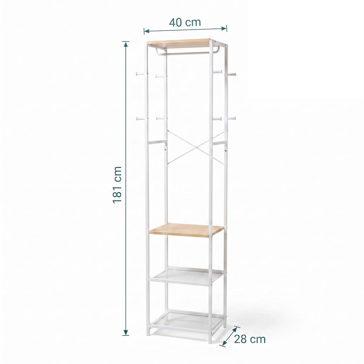 GARDEROBENSTÄNDER Holzoptik Weiß Kleiderstange 181x40x28 cm - Weiß, Holzwerkstoff/Metall (40/181/28cm) - Relaxdays