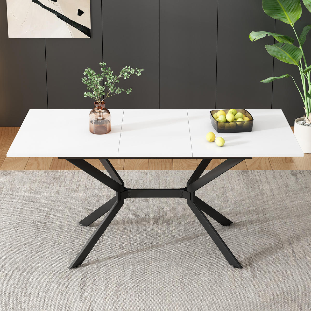 ESSTISCH aus MDF 160x75x80 cm Weiß mit Ausziehfunktion und schwarzen Metallbeinen - Weiß, Holzwerkstoff (160/75/80cm) - Modfu