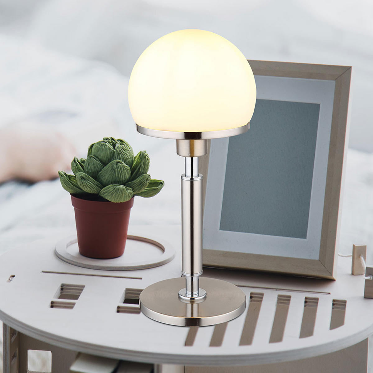 TISCHLEUCHTE Haku Metall Silber - Silberfarben, Glas (18/18/40cm) - Globo Lighting