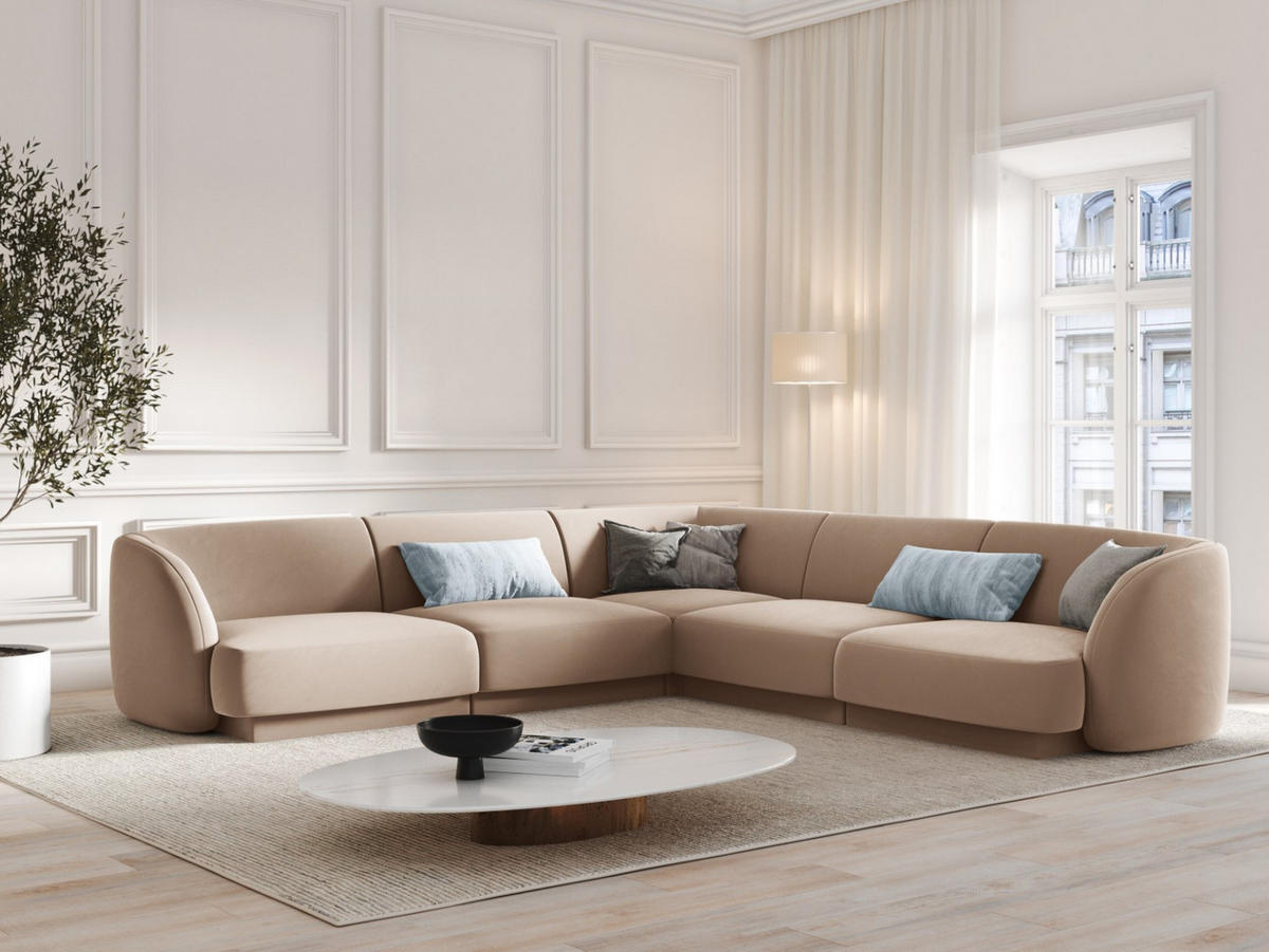 WENDBARES-ECKSOFA Miley aus Samt cappuccino 5 Sitzplätze - Cappuccino, Textil (255/255cm) - Micadoni