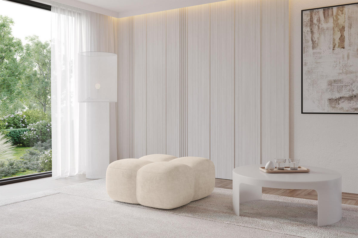 POUF Miko-Puf 90x90x45 cm Beige Velours Modular Sitzhocker - Ecru/Schwarz, Holzwerkstoff/Kunststoff (90/43/90cm) - ALTDECOR