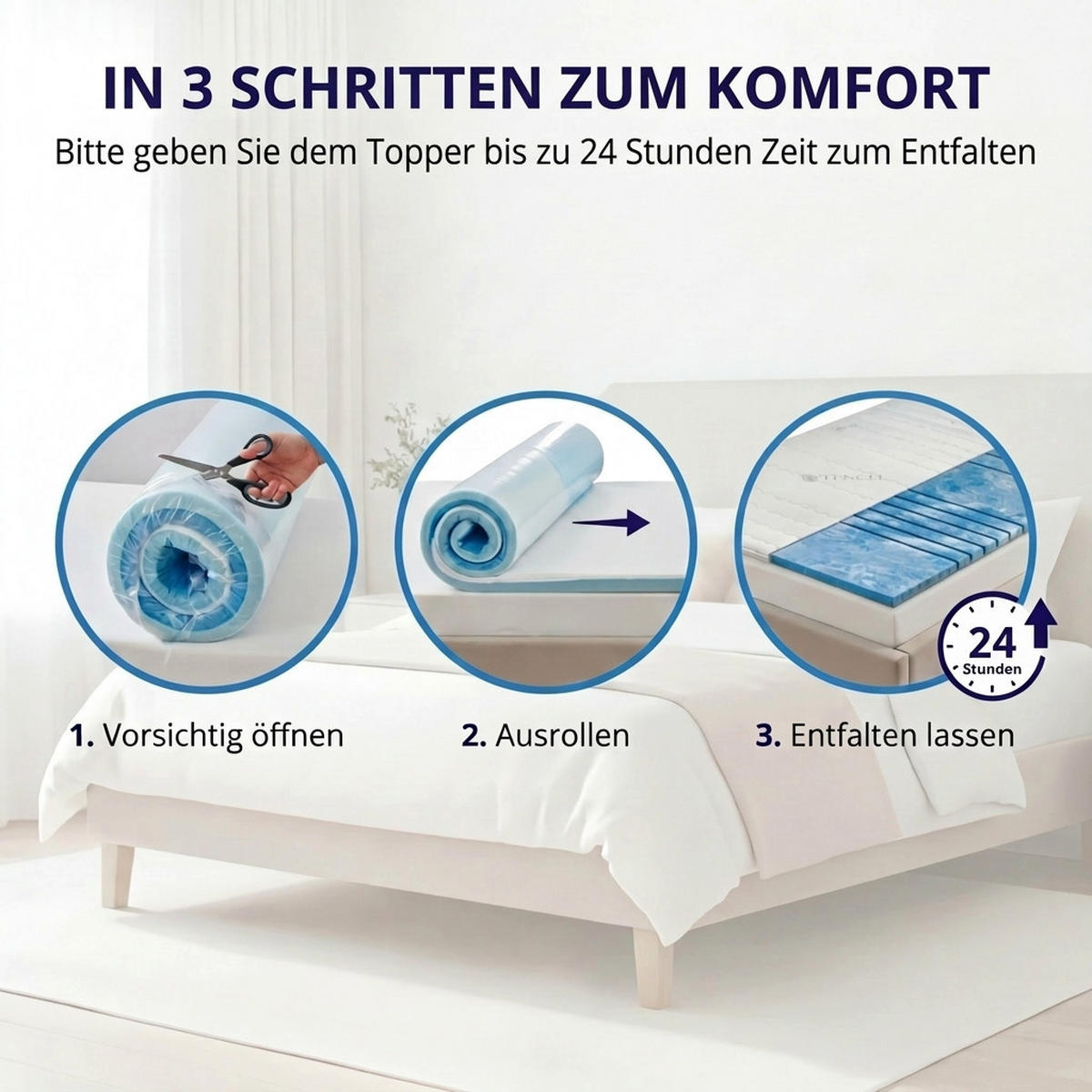 TOPPER 200x200 cm – 8 cm Gelschaum – 7 Zonen – TENCEL™ Lyocell Bezug – präzise Druckentlastung - Weiß, Textil (200/200cm) - Mister Sandman
