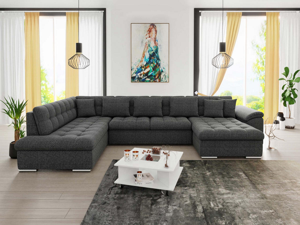 WOHNLANDSCHAFT Niko Bis, Seite: Rechts - Grau, Holz/Textil (348/76/205cm) - MIRJAN24