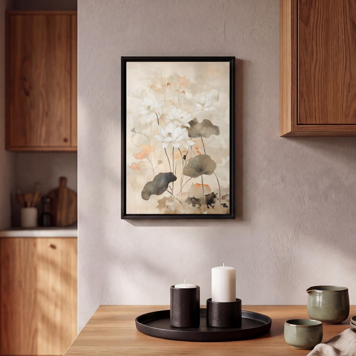 LEINWAND Bilder mit Rahmen - Blumen - Japandi - Wabi sabi - 20x30 - Sandfarben, Textil (20/30cm) - MuchoWow