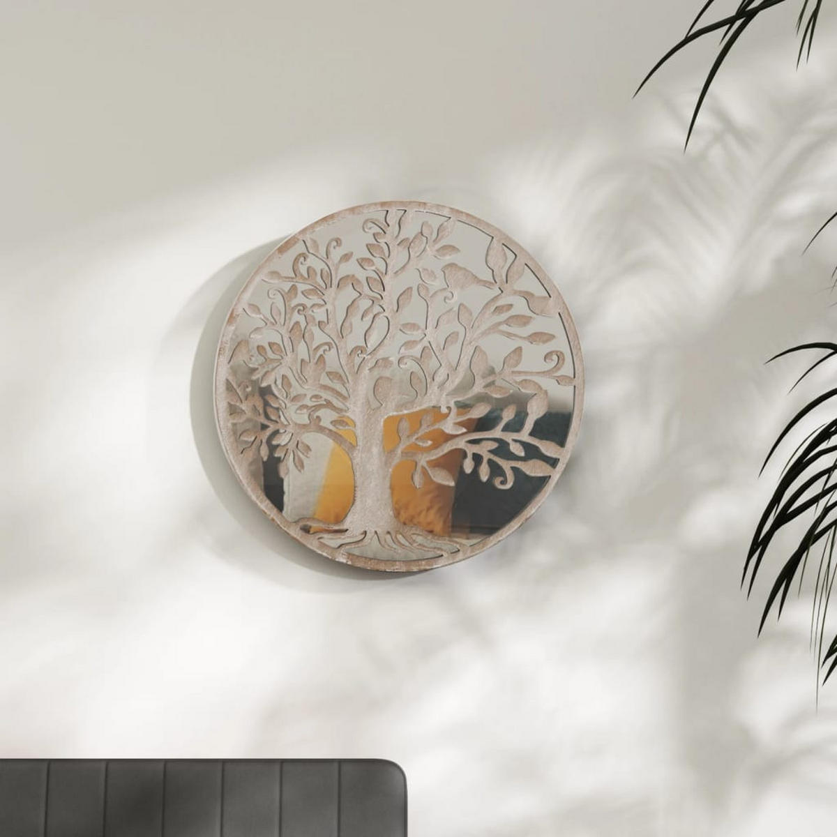 SPIEGEL Sandfarben 60x2,5 cm Eisen Rund für den - Creme, Metall (60/60/1cm) - furnicato