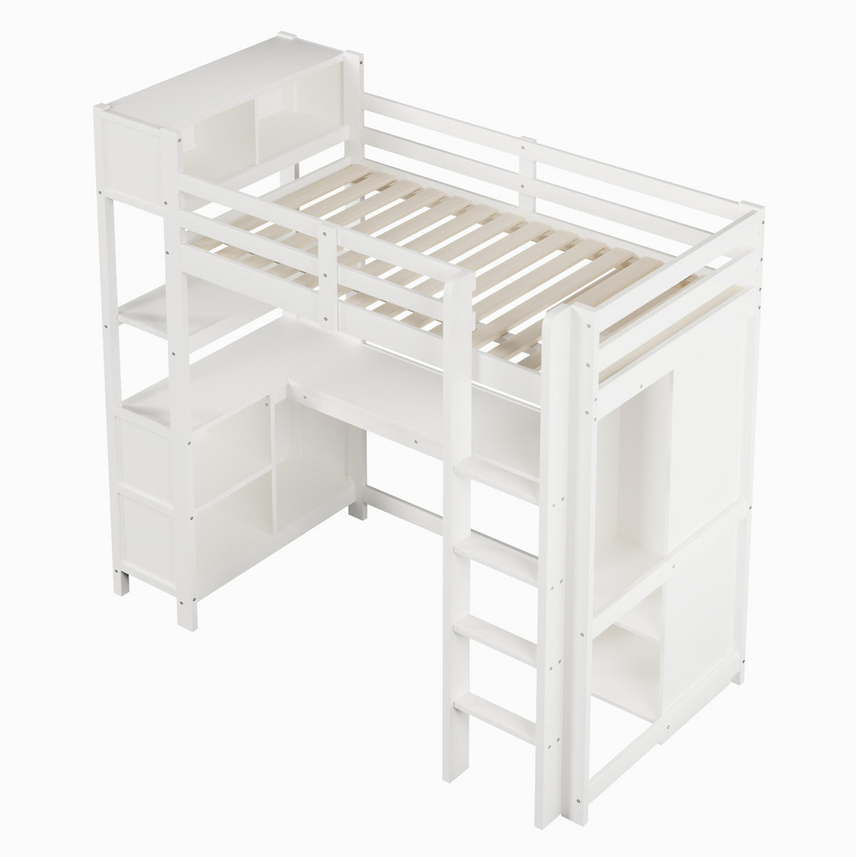 HOCHBETT 90/200 cm aus Kiefernholz mit Schreibtisch, Weiß - Weiß, Holz (90/200cm) - OKMYHOME