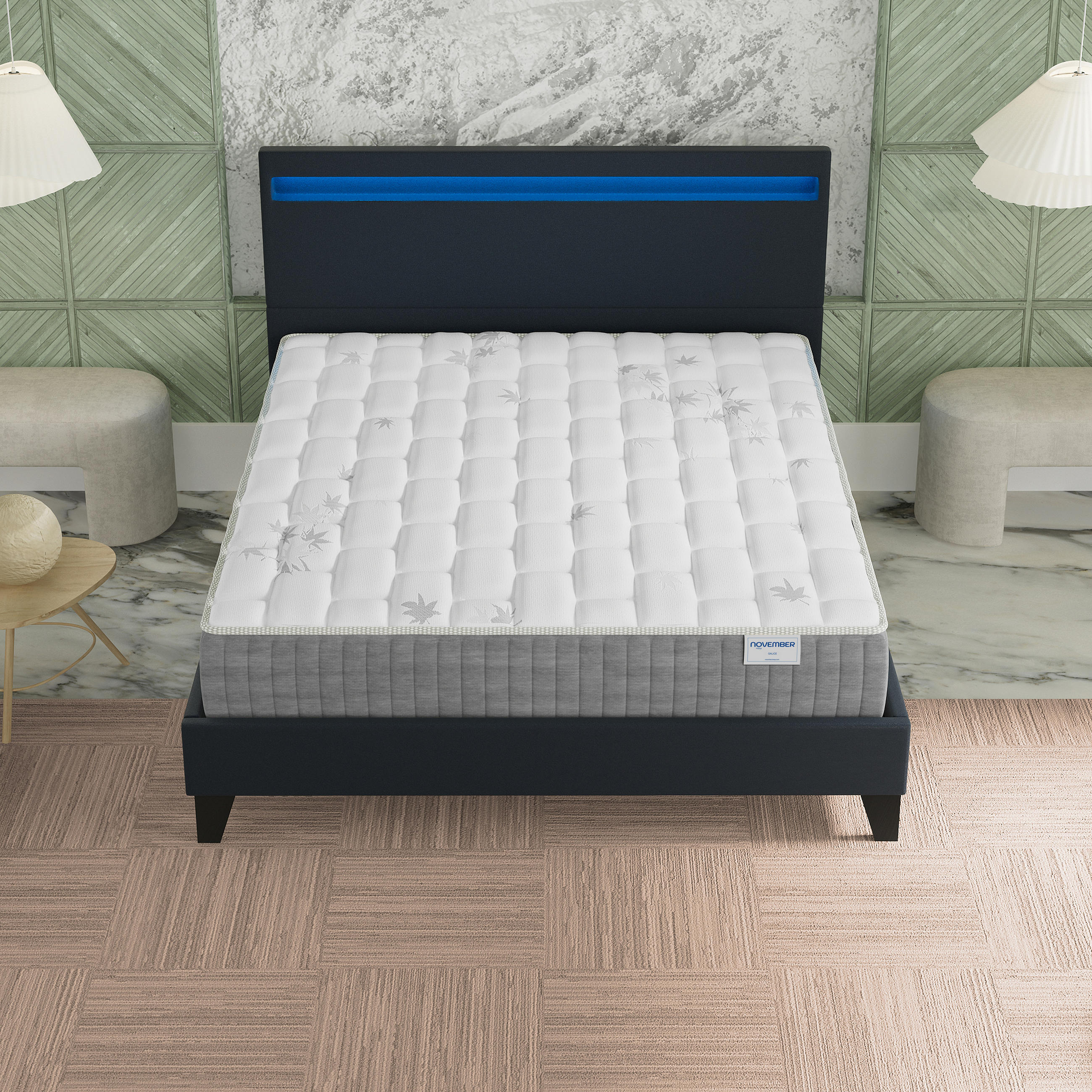 Thumbnail - November Sleep Polsterbett, Schwarz, Holz, Pappel, H3, 5-Zonen, Höhe ca. 25 cm, 160x200 cm, Oeko-Tex®, Schlafzimmer, Bet...