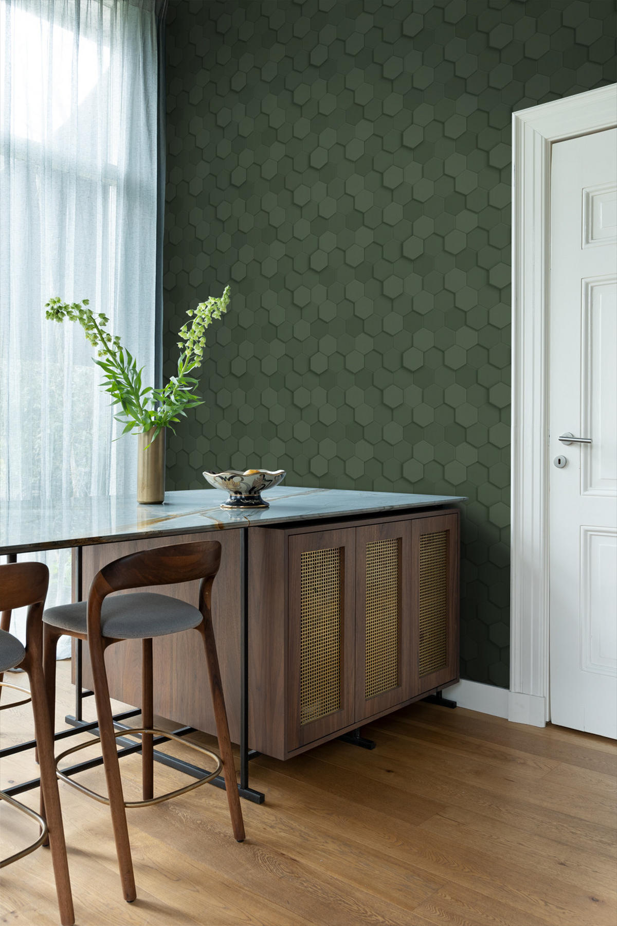 TAPETE 3D Wabenmuster 53 cm x 10.05 m - Grün, Papier (53/1000cm) - Origin Wallcoverings