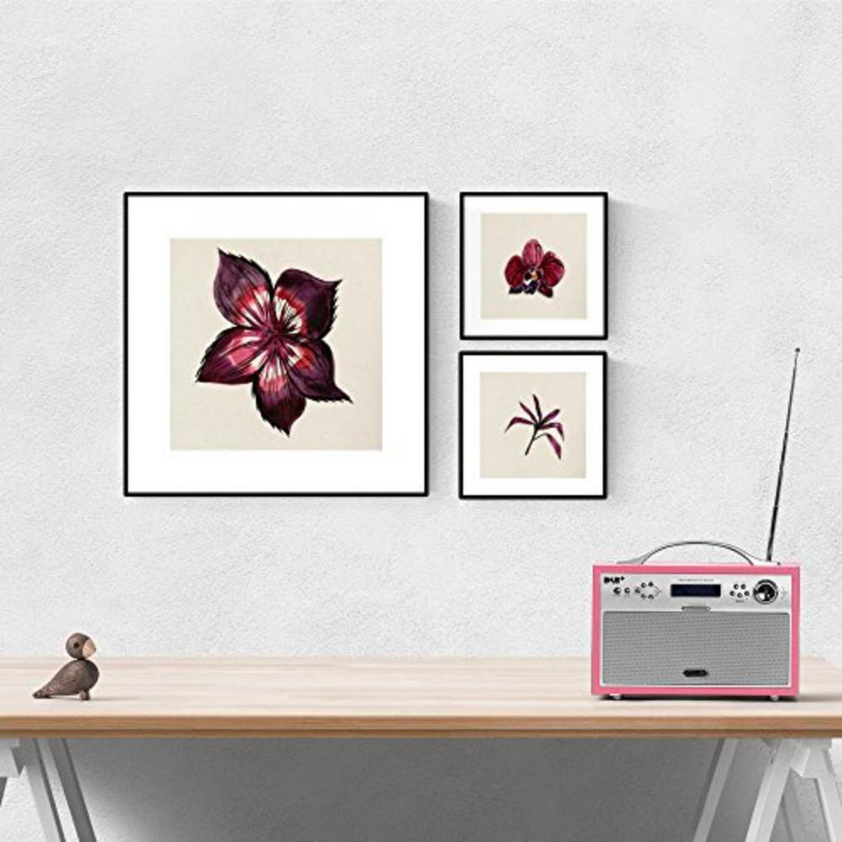 POSTER Set mit 4 Roten Blumen 20x20cm Rahmenlos - Klar, Papier (20/3cm) - Nacnic