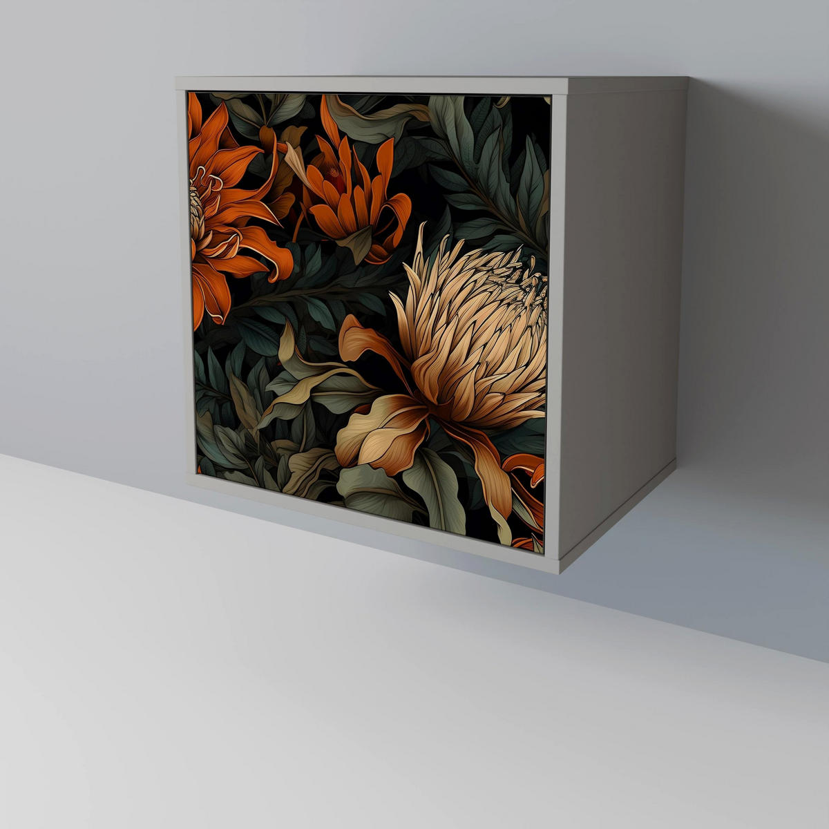 SIDEBOARD DAWN BLOOM, Grau, 57,5x42x72,5 cm, Schwarze Metallfüße - Multicolor/Schwarz, Holzwerkstoff/Metall (57.5/72.5/42cm) - SpaceRebels
