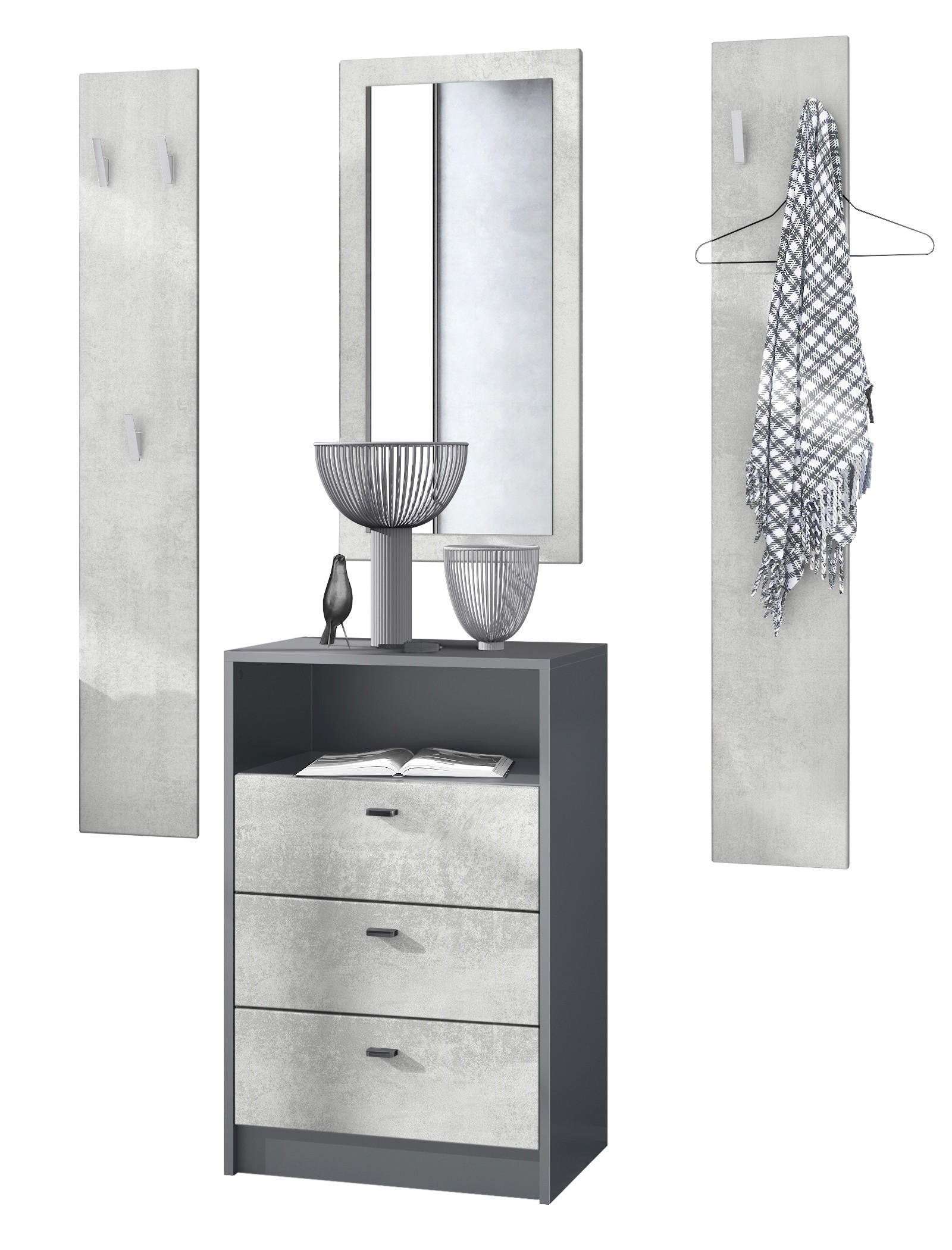 GARDEROBE Pino Beton Oxid Optik - Hellgrau, Holzwerkstoff (135/190/36cm) - Vladon