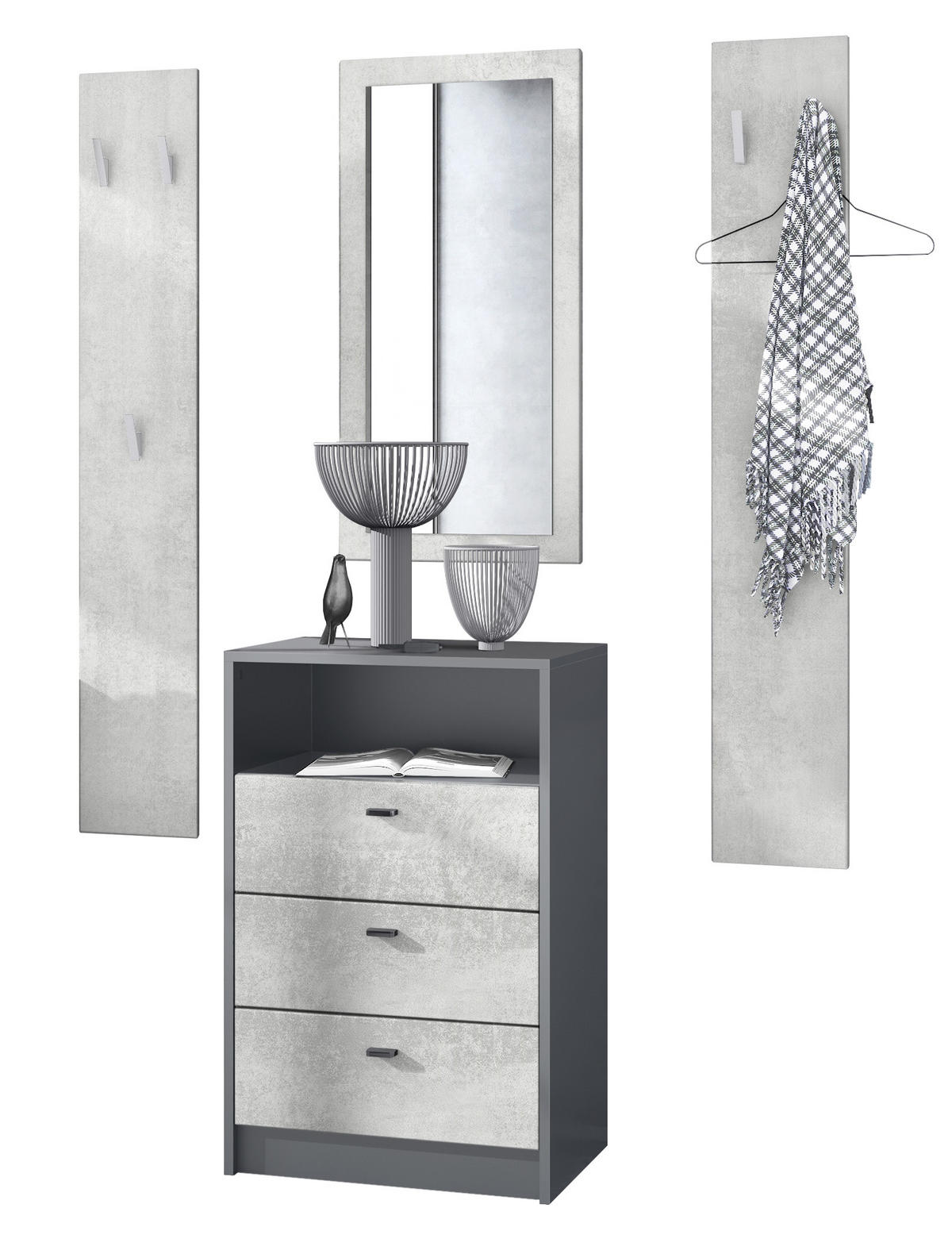 GARDEROBE Pino Beton Oxid Optik - Hellgrau, Holzwerkstoff (135/190/36cm) - Vladon