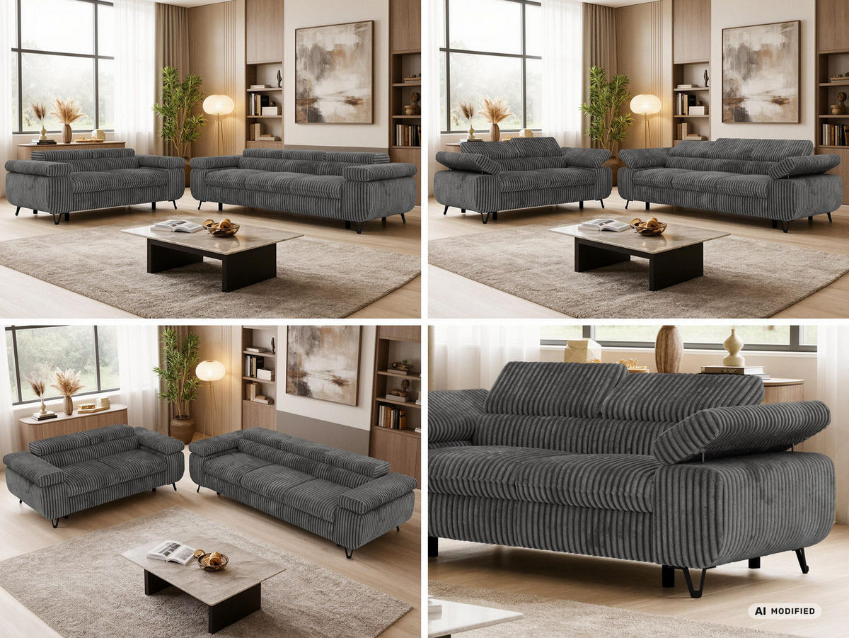 SEDACÍ SOUPRAVA PETER 2+3 - Šedá Manšestr - šedá/černá, kov/textil (262/76/99cm) - MKS