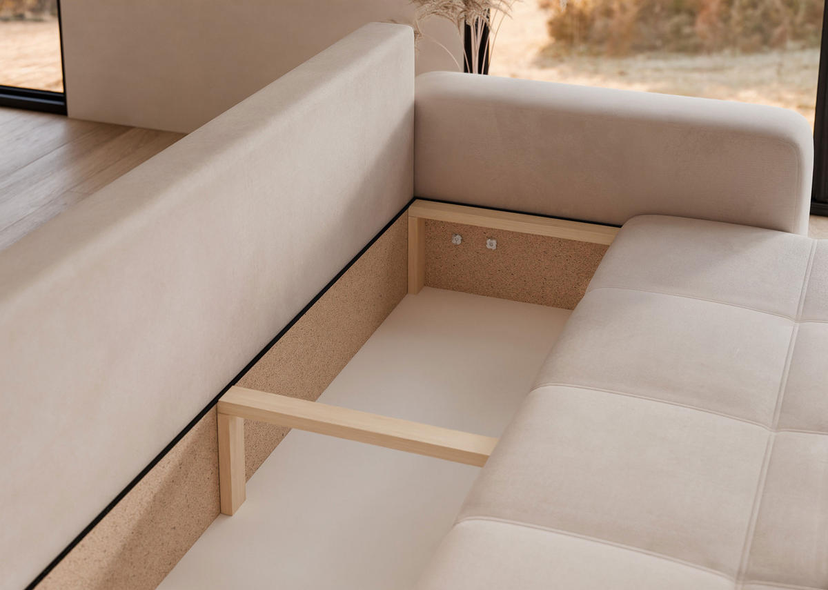 SCHLAFSOFA Velours mit Bettkasten und Schlaffunktion - Beige, Holzwerkstoff/Textil (246/79/93cm) - Idohome