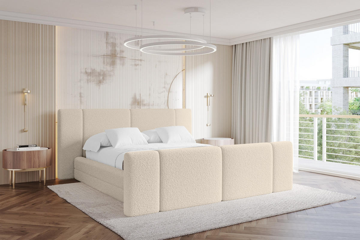 POLSTERBETT mit Bettkasten, Fußteil und Lattenrost, Boxbett ohne Matratze - TEVO-Z 140x200 Dunkelbeige - Cappuccino, Holzwerkstoff/Textil (140/200cm) - ALTDECOR
