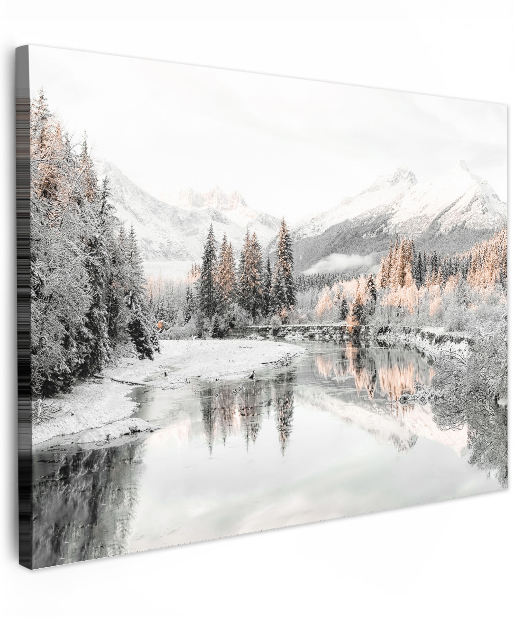 LEINWANDBILD Natur - Winter - Bäume - Berge - Schnee 40x30 cm - Weiß Hochglanz, Textil (40/30cm) - MuchoWow