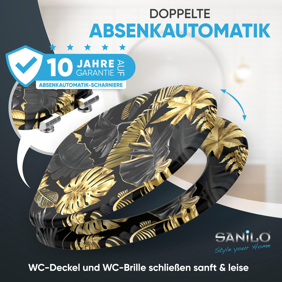 WC-SITZ Absenkautomatik Golden Leaves - Goldfarben, Holzwerkstoff (38/6/47cm) - Sanilo