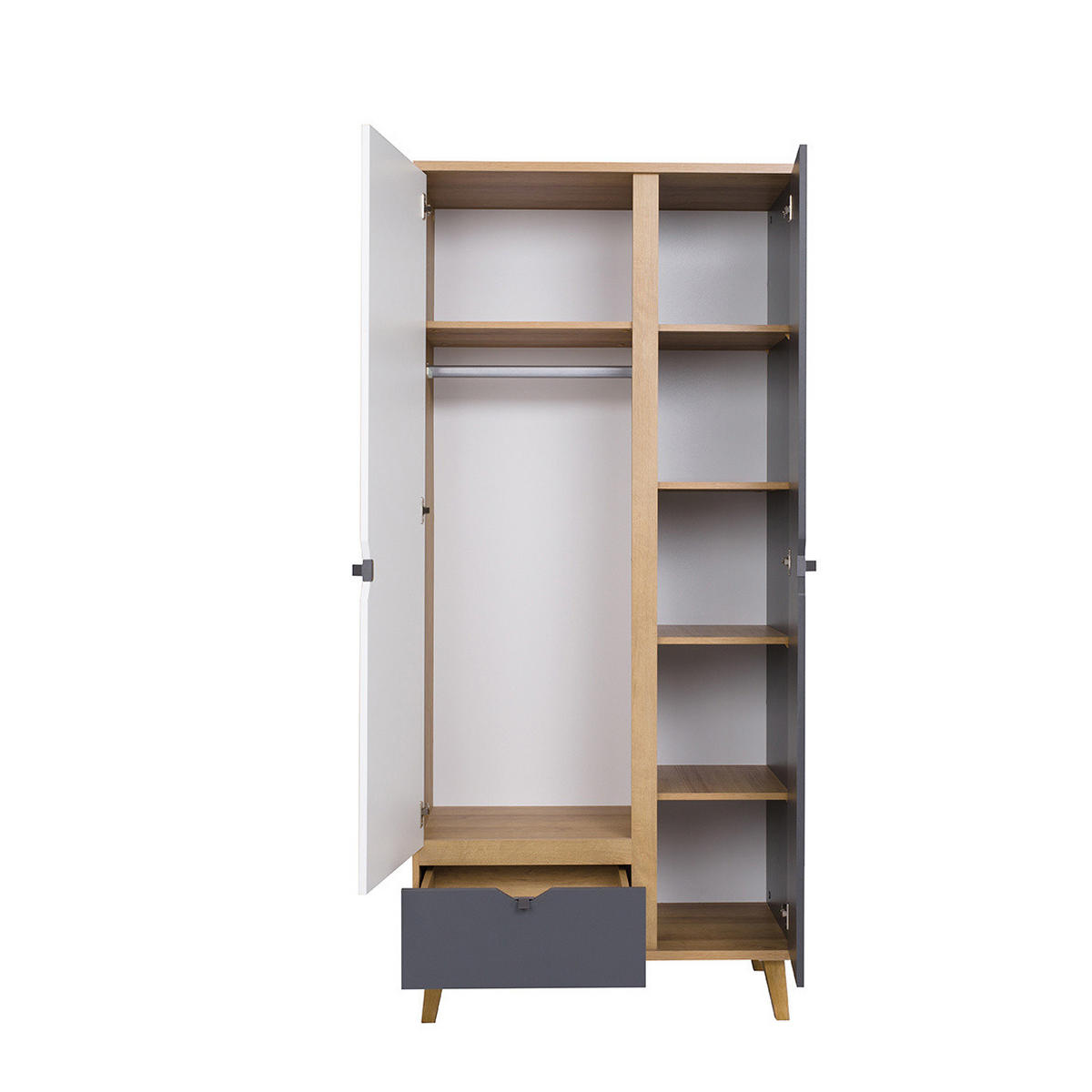 KLEIDERSCHRANK Aster 90x200 mit Schublade - Eichefarben/Graphitfarben, Holzwerkstoff/Kunststoff (90/200/52cm) - Ravio