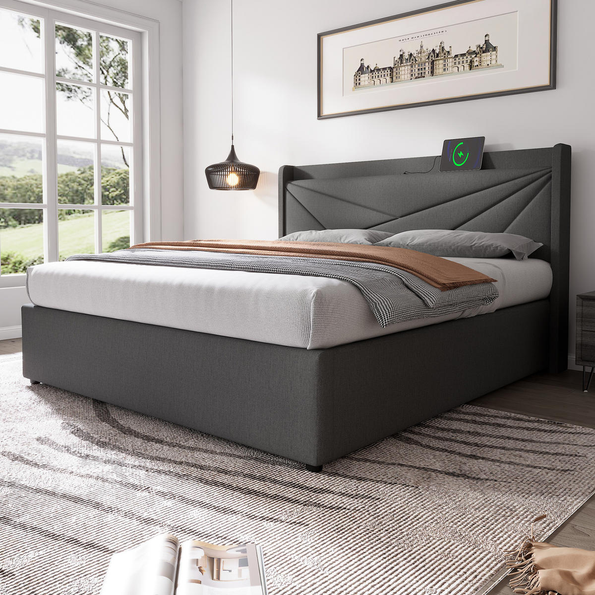 POLSTERBETT mit Bettkasten USB/Typ-C 180x200 cm Grau - Grau, Metall (180/200cm) - Meubliv