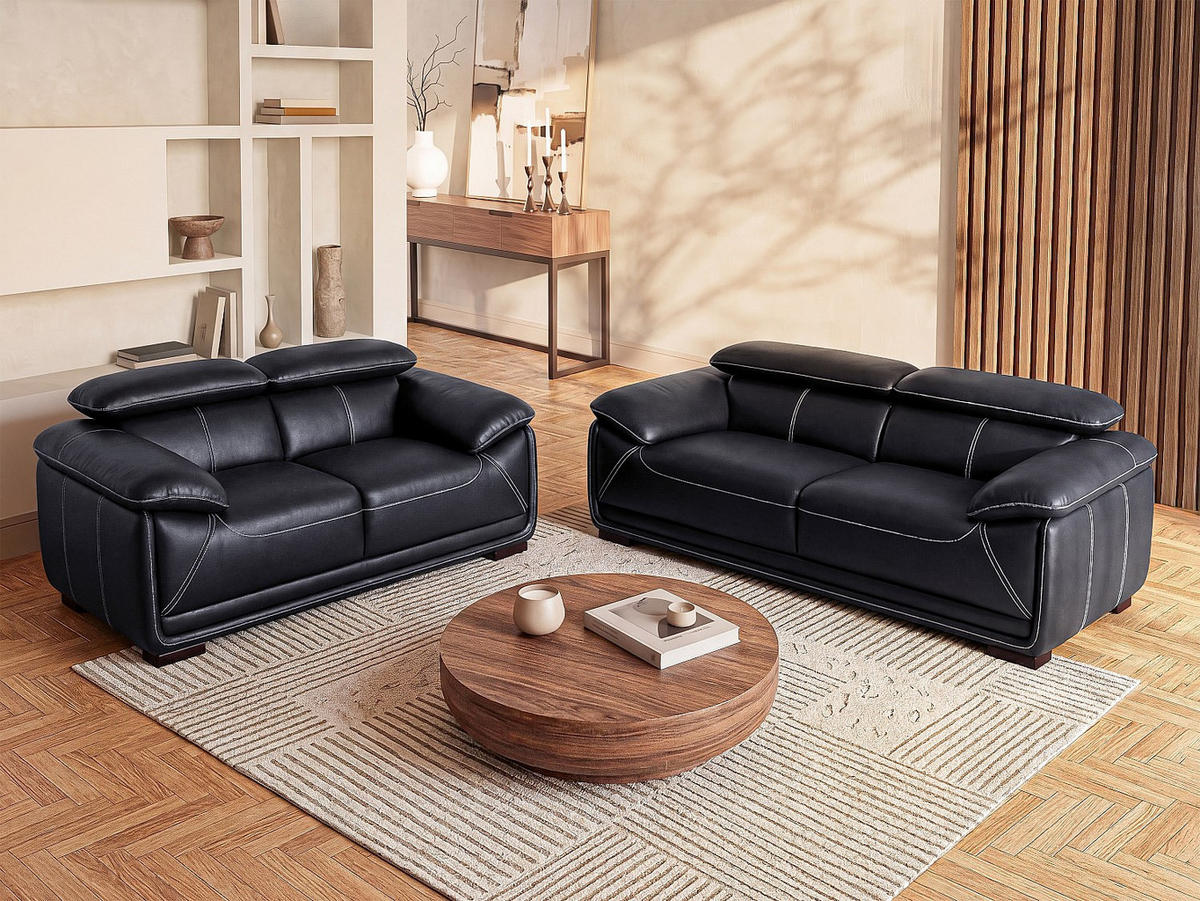 COUCHGARNITUR - 5 Personen - leder - schwarz Macelo - Schwarz, Leder (170/75/97cm) - Vente-Unique