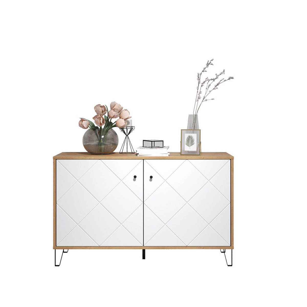 SIDEBOARD weiß - Eichefarben, Holzwerkstoff (123/76/40cm) - ebuy24