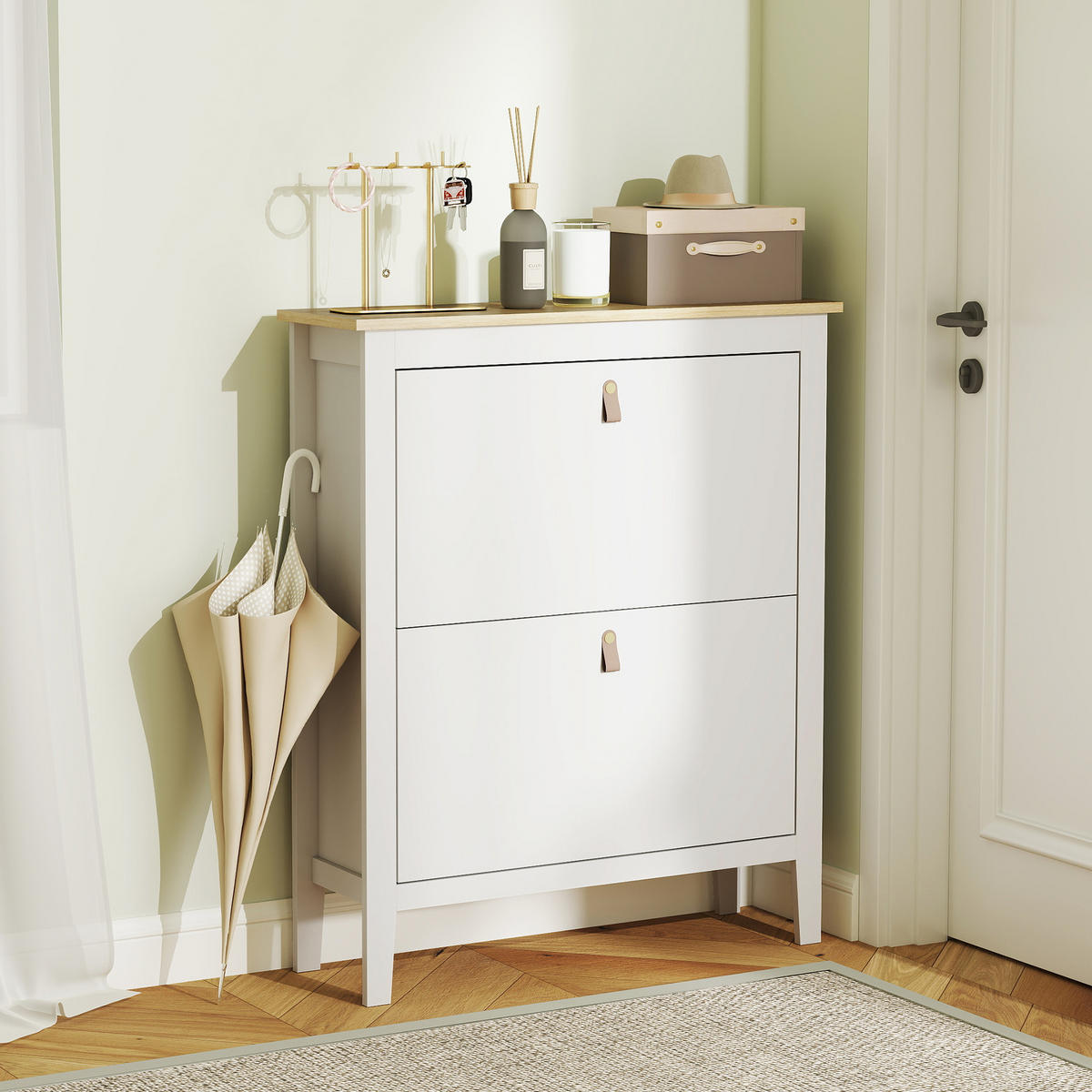 SCHUHSCHRANK Weiß MDF klappbar mit 2 Fächern 1 Stück - Weiß, Holzwerkstoff (80/95.5/24cm) - PANGIVO
