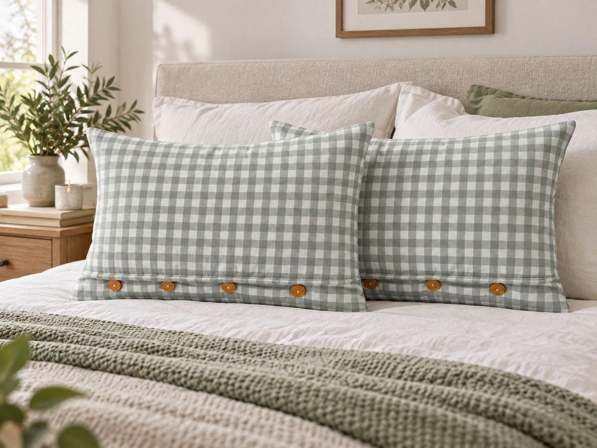 DEKOKISSEN 2er-Set Mintgrün 40/60 cm Talya - Weiß/Braun, Textil (40/60cm) - Beliani