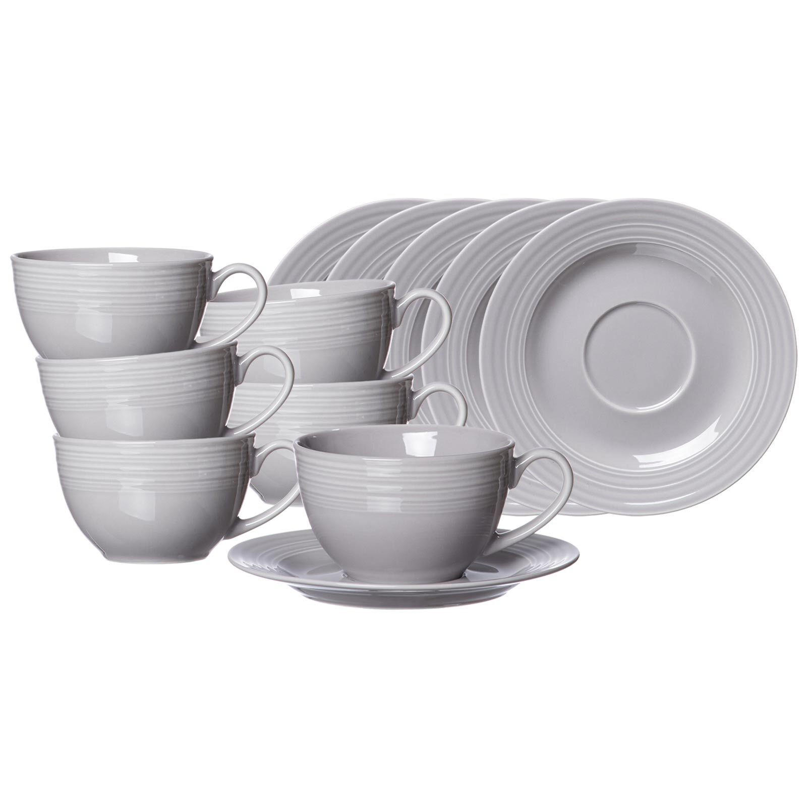 KAFFEETASSEN MIT UNTERTASSEN Levi Grau 220 ml 6er Set - Grau, Keramik (15.5/8/15.5cm) - Ritzenhoff Breker