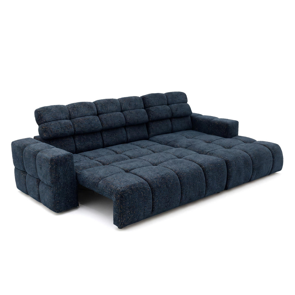 ECKSOFA TENDER Rechts mit Schlaffunktion und Verstellbare Kopfstützen, Chenille dunkelblau - Schwarz/Dunkelblau, Holz/Kunststoff (176/315cm) - Muffo